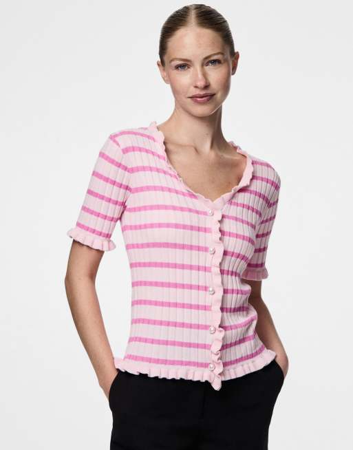 Pieces – Strickjacke in Pink-A-Boo