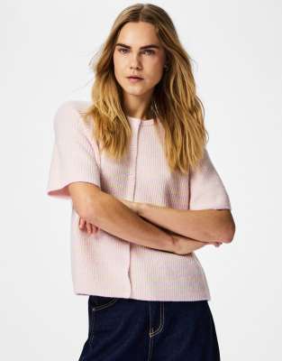 Pieces - Strickjacke in Roseate-Spoonbill-Rosa