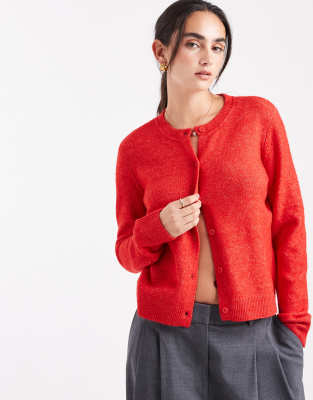 Pieces - Strickjacke in Rot meliert