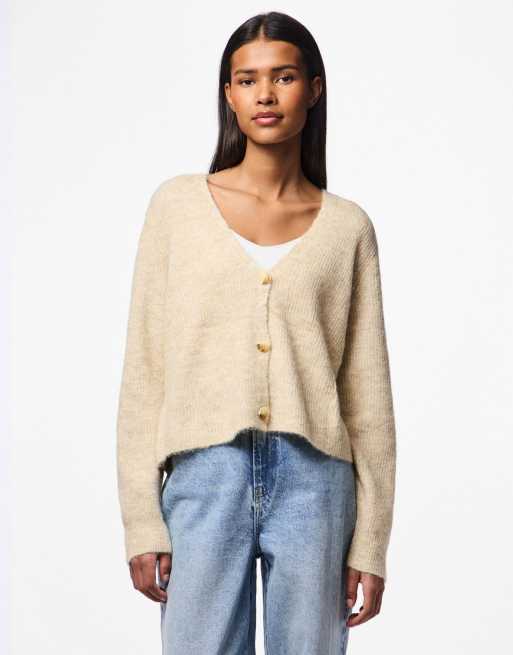Pieces – Strickjacke in weißer Pfeffer