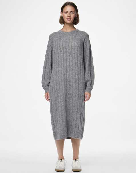 Pieces – Strickkleid in meliertem Mittelgrau - view 1