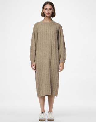 Pieces - Strickkleid in Taupe-Grau-Brown