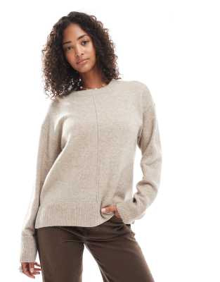 Pieces - Strickpullover in beige meliert mit Ziernaht-Neutral
