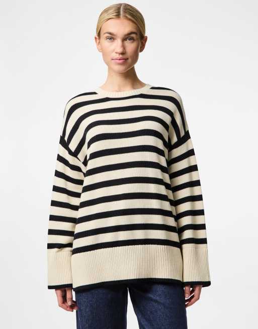 Pieces – Strickpullover in Birkenweiß