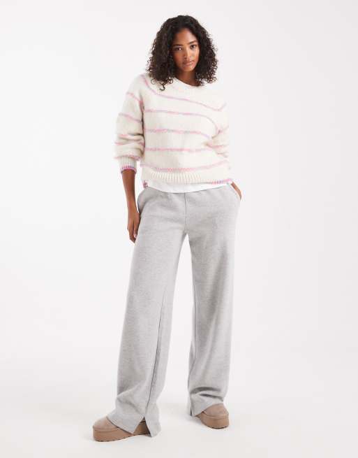 Pieces – Strickpullover in Cremeweiß mit pastellfarbenem Streifenmuster, 3 von 4