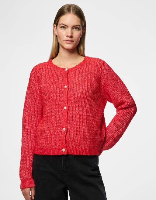 Pieces – Strickpullover in Hochrisiko-Rot