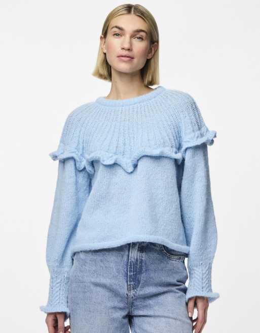 Pieces – Strickpullover in luftigem Blau