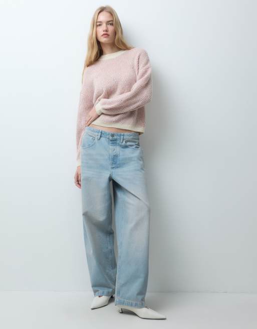 Pieces Strickpullover mit Strukturdetail in kontrastierendem Pink und Creme, 3 von 4