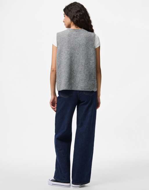 Pieces – Strickweste in meliertem Mittelgrau, 2 von 4