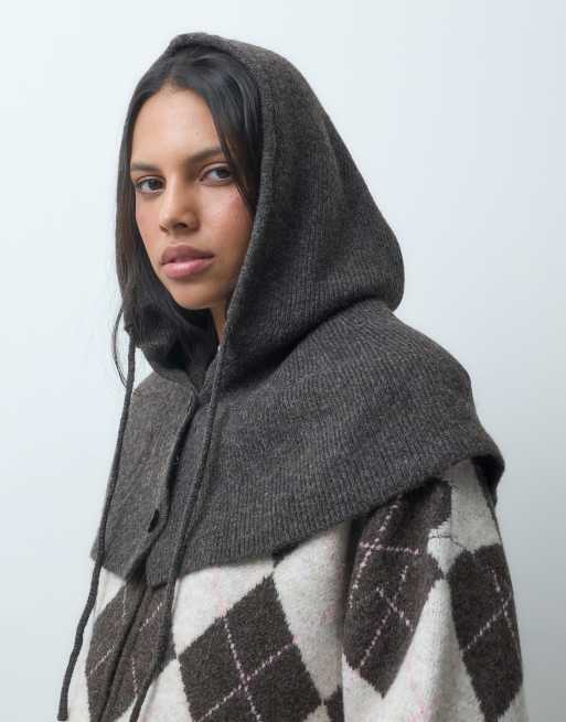 Pieces strikket balaclava med knapper foran i chokoladebrun, 3 af 3