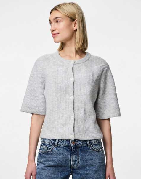 Pieces - Strikket cardigan i meleret lysegrå - view 1
