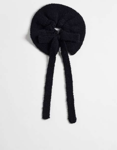 Pieces strikket scrunchie med sløjfedetalje i sort - view 1