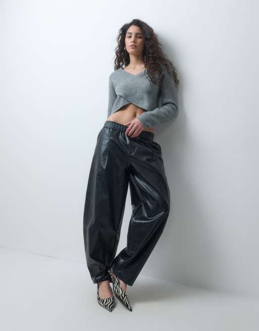 Pieces striktrøje med slå om-front i mellemgrå meleret, 4 af 4
