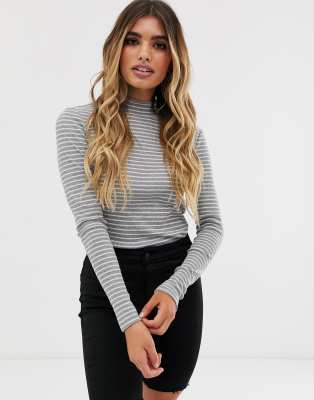 Pieces stripe long sleeve top-White