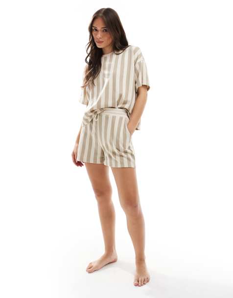Pieces striped jersey shorts in beige (part of a set) - view 1