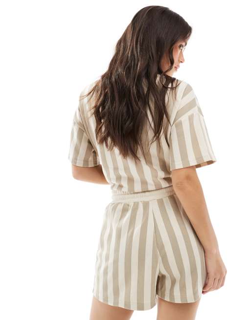 Pieces striped jersey shorts in beige - part of a set, 4 of 5