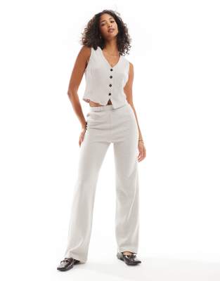 Pieces Structured Jersey High Waisted Pants In Silver Gray - Part Of A Set