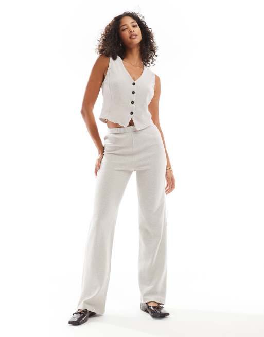 Pieces structured jersey high waisted pants in silver gray - part of a set