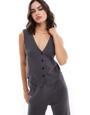 structured jersey vest in magnet gray - part of a set