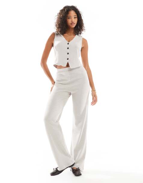 Pieces structured jersey waistcoat and trousers set in silver grey - view 1