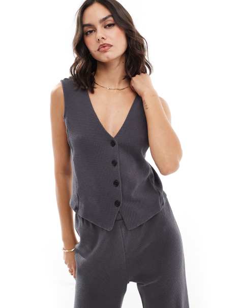 Pieces structured jersey waistcoat in magnet grey (part of a set) - view 1