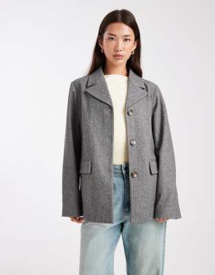 Pieces - Strukturierter Oversize-Blazer in Schwarz meliert