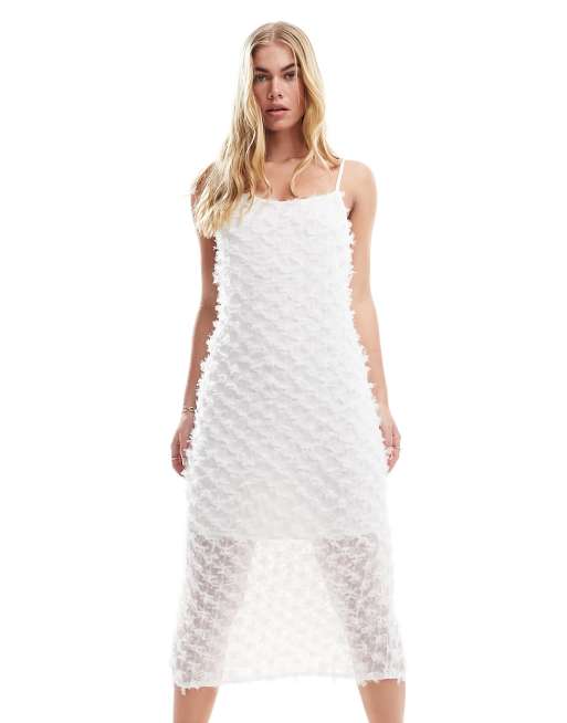 Pieces – Strukturiertes Camisole-Maxikleid mit Wasserfallausschnitt in Weiß