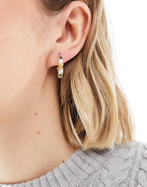 Pieces stud diamante small hoops in gold