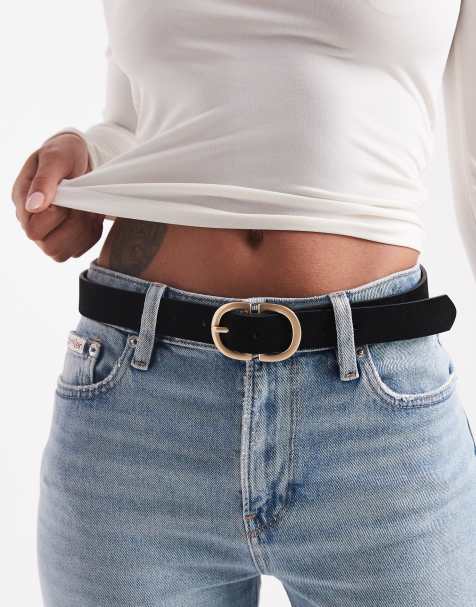 Pieces suede gold double buckle belt in black - view 1