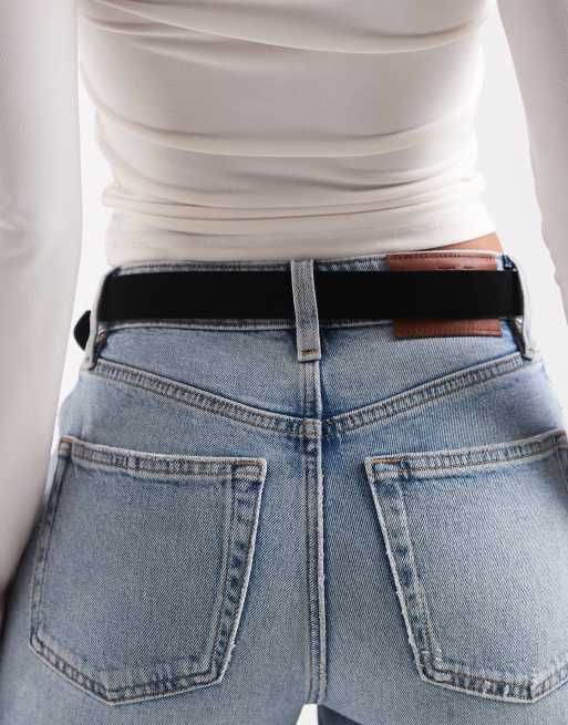 Pieces suede gold double buckle belt in black, 3 of 3