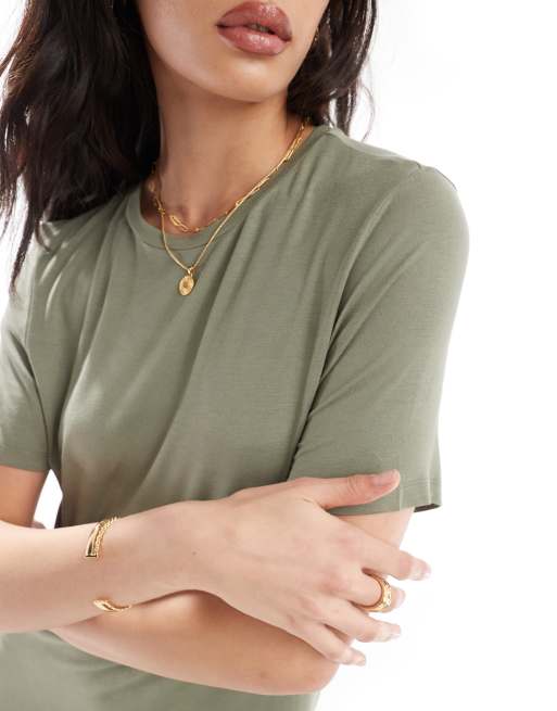 Pieces – Sukienka t-shirtowa maxi w kolorze khaki, 4 z 4