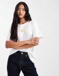 [Pieces] Pieces sun embroidered t-shirt in white M Bright White