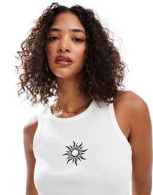 sun embroidered vest tank in white