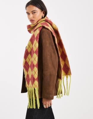 Pieces Super Soft Argyle Plaid Scarf In Multi