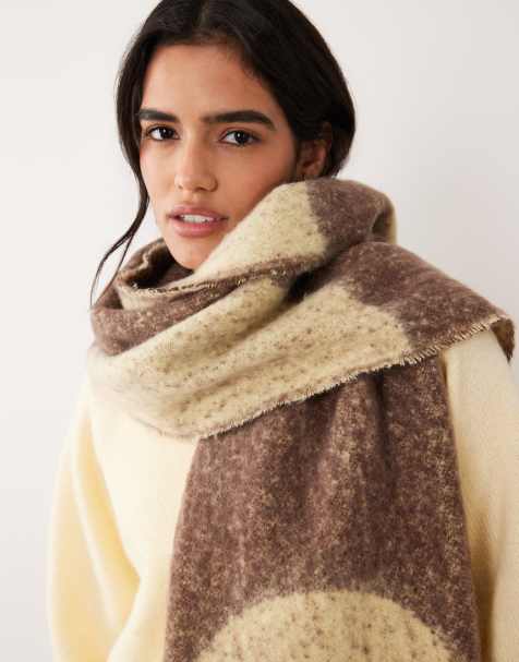 Pieces super soft knitted scarf in brown and cream polka dot - view 1