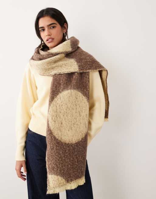 Pieces super soft knitted scarf in brown and cream polka dot, 2 of 3