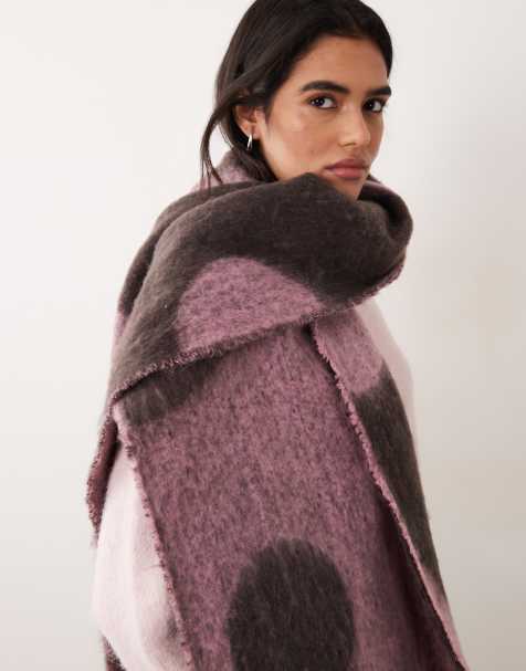 Pieces super soft knitted scarf in dark brown and lilac polka dot - view 1