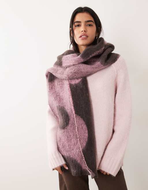 Pieces super soft knitted scarf in dark brown and lilac polka dot, 2 of 3