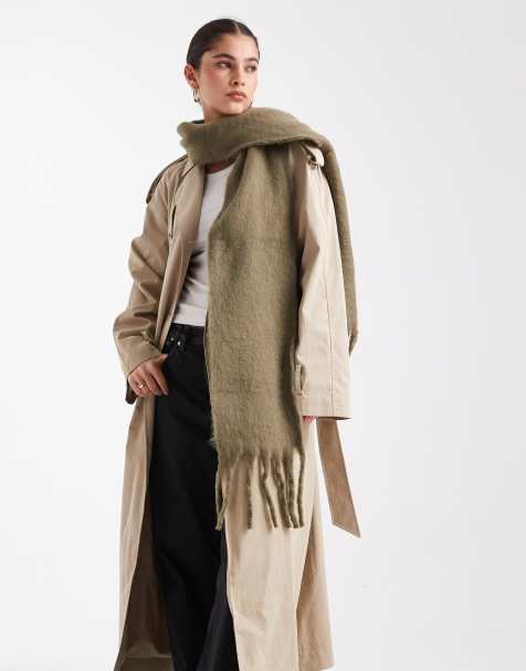 Pieces super soft long tassel scarf in olive green - view 1