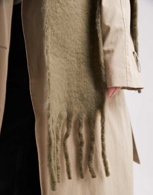 Pieces super soft long tassel scarf in olive green, 2 of 3