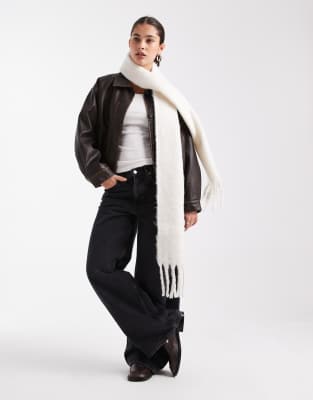 Pieces Super Soft Long Tassel Scarf In White