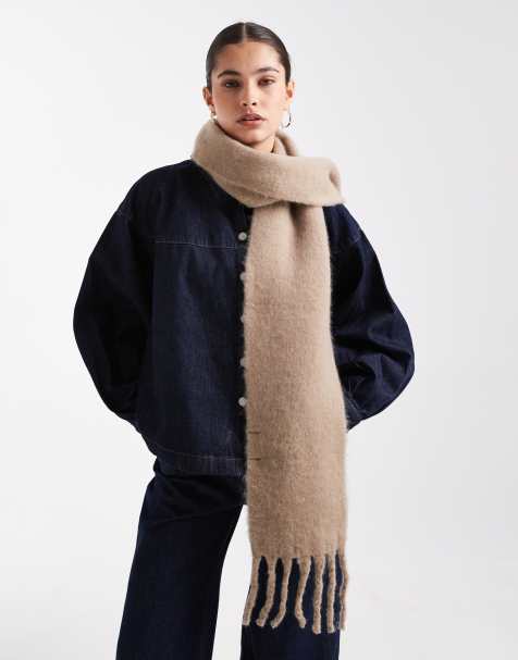 PIECES super soft long tassle scarf in beige - view 1