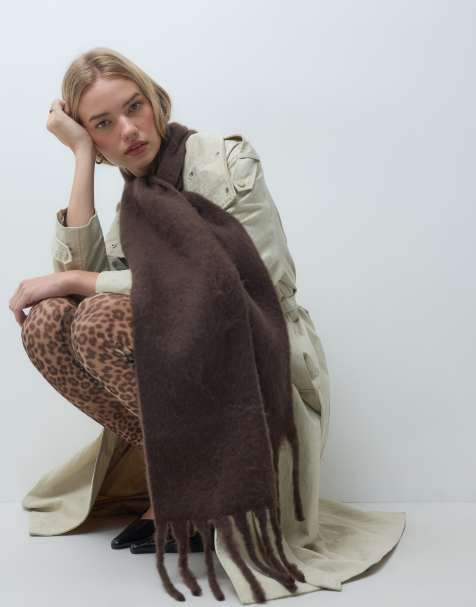 Pieces super soft long tassle scarf in chocolate brown - view 1