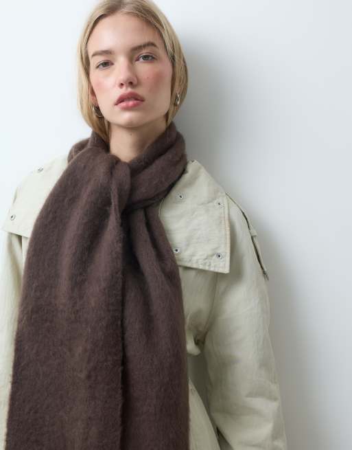 Pieces super soft long tassle scarf in chocolate brown, 3 of 3