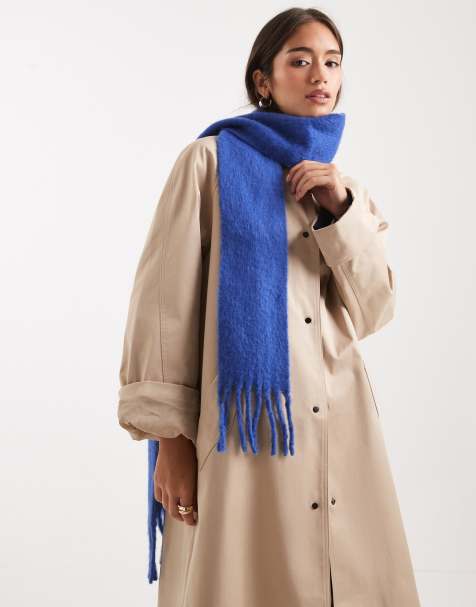 Pieces super soft long tassle scarf in dark blue - view 1