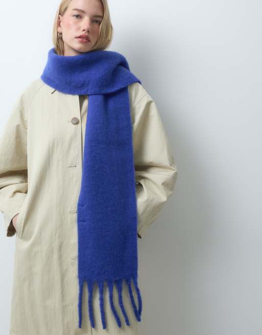 Pieces super soft long tassle scarf in dark blue, 2 of 3