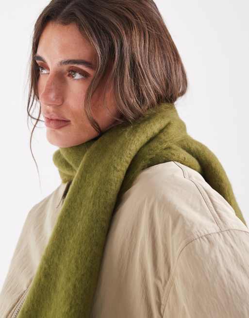 Pieces super soft long tassle scarf in moss green, 2 of 3