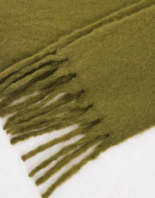 Pieces super soft long tassle scarf in moss green, 3 of 3