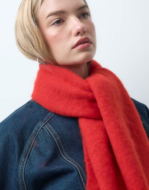 Pieces super soft long tassle scarf in red, 2 of 3
