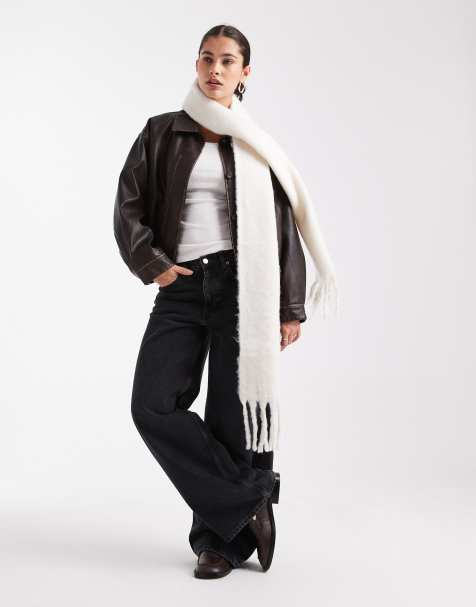 Pieces super soft long tassle scarf in white - view 1